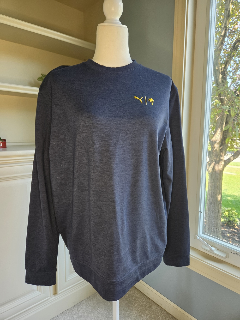 Navy Mens Sweatshirt with Yellow Trim, Size Medium, Puma